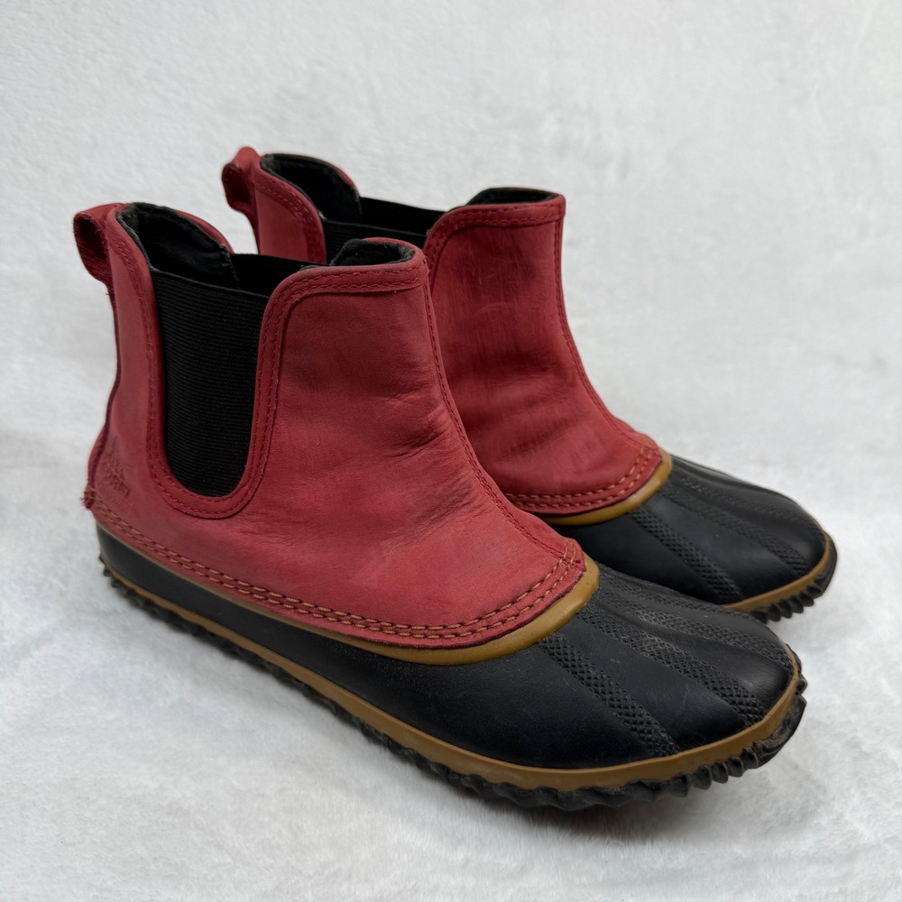 Sorel Out N About Chelsea Waterproof Red Black Duck Boots NL2410-687 Womens 9
